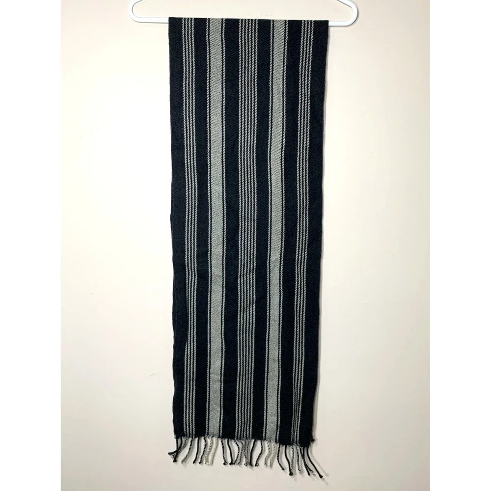 Paul Smith Cashmere Scarf Mens Black Stripe Fringe Armand Diradourian